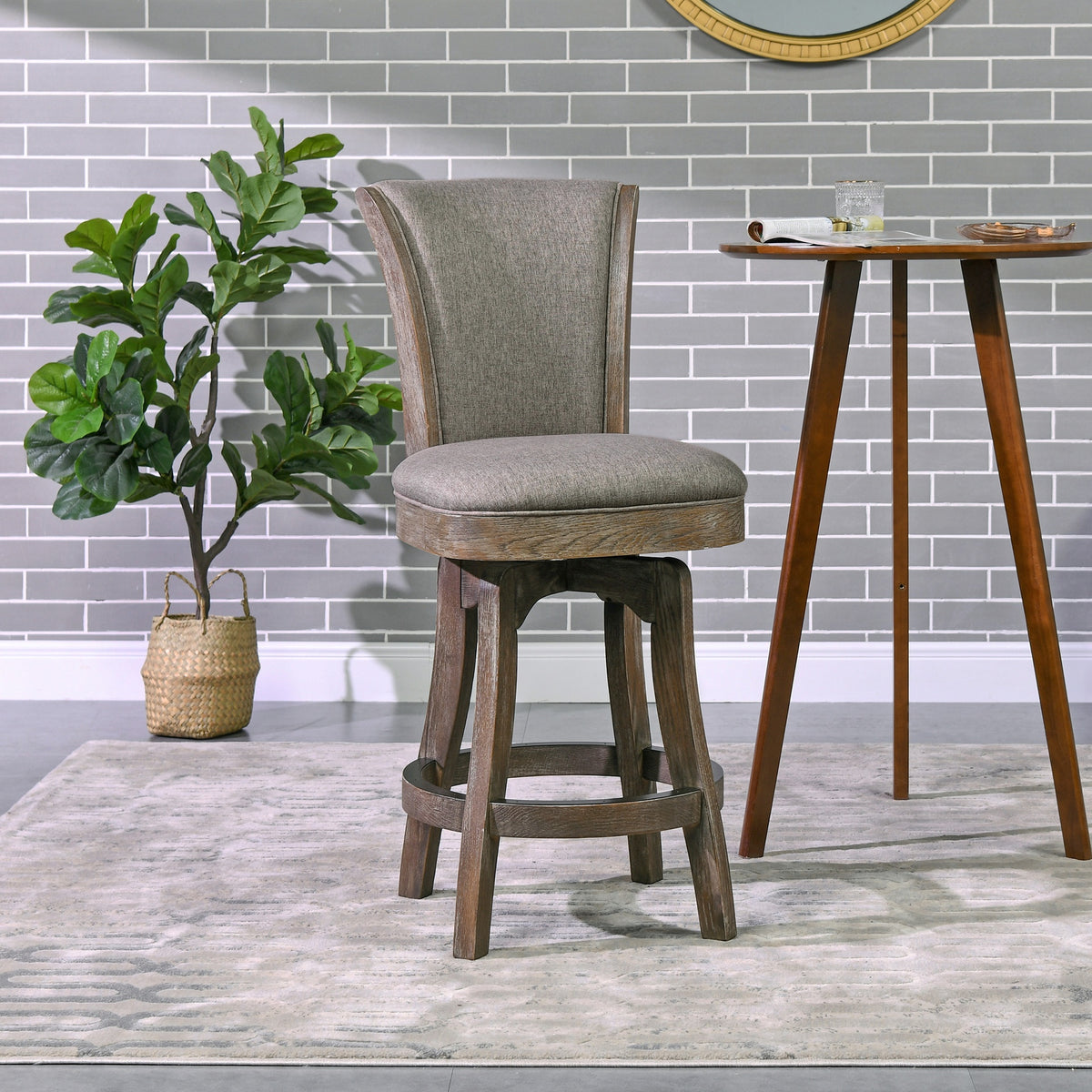 Henry 27" Armless Swivel Counter Height Bar Stool, Heathered Grey Linen