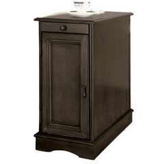 Transitional Side Table Storage Cabinet Pull Out Cup Holder And Built In USB Outlet, Gray