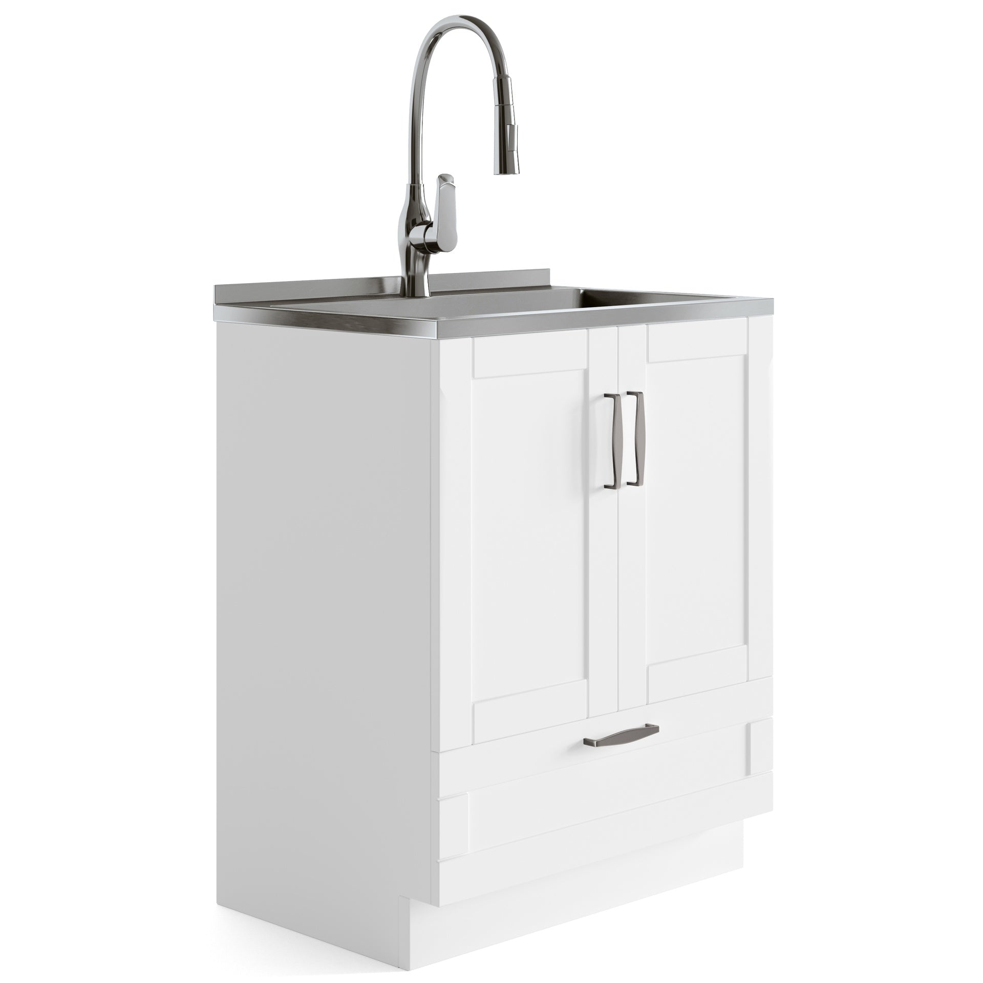 Reed - Deluxe 28" Laundry Cabinet with Pull-out Faucet and Stainless Steel Sink - Pure White