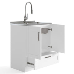 Reed - Deluxe 28" Laundry Cabinet with Pull-out Faucet and Stainless Steel Sink - Pure White