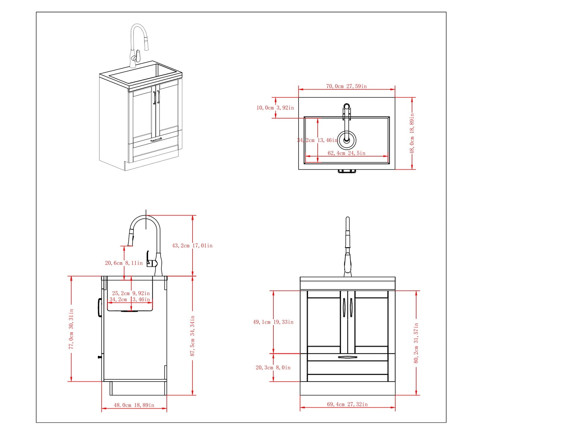 Reed - Deluxe 28" Laundry Cabinet with Pull-out Faucet and Stainless Steel Sink - Pure White
