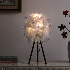 20.5" In Soft Gray Feather Shade Modern Tripod Metal Table Lamp