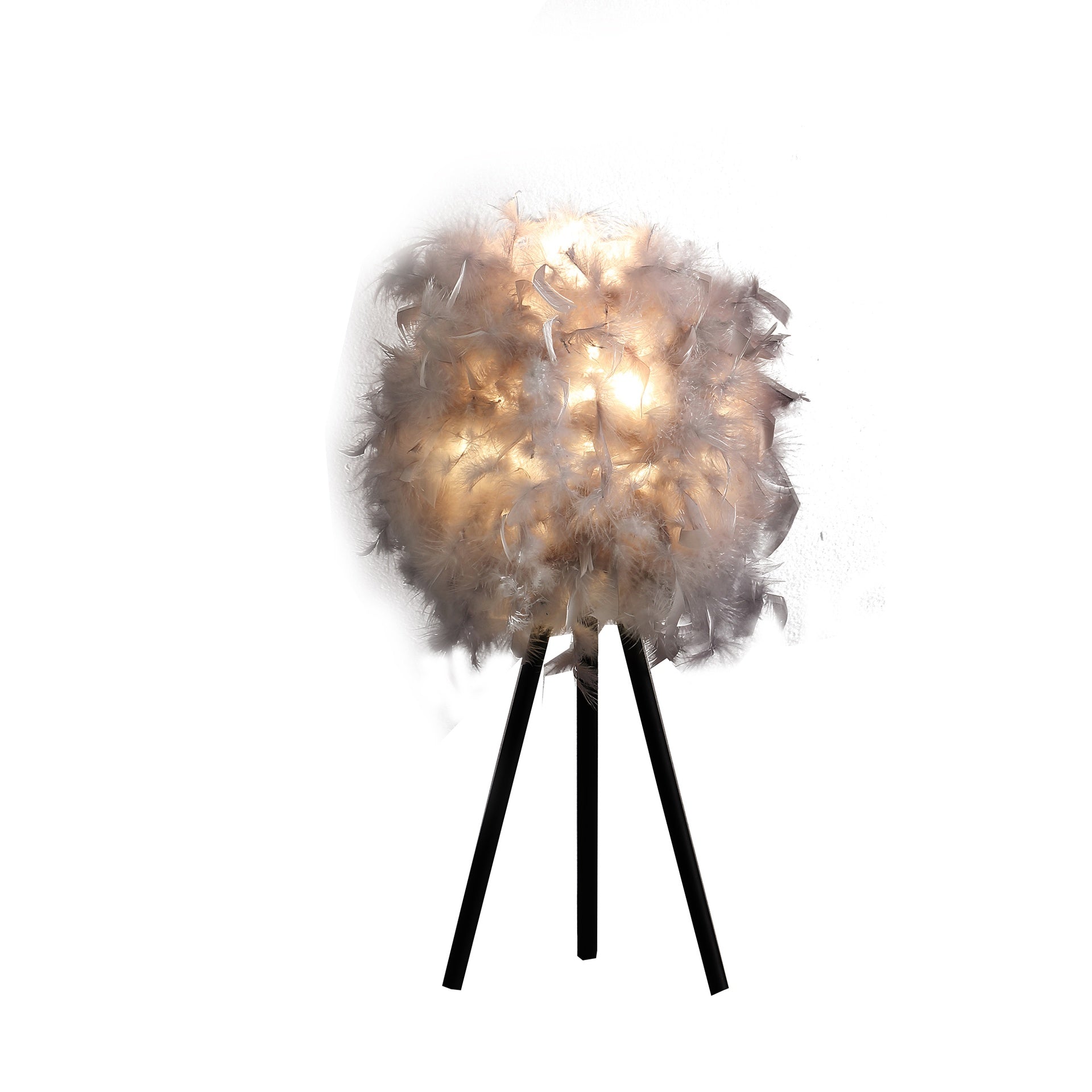 20.5" In Soft Gray Feather Shade Modern Tripod Metal Table Lamp