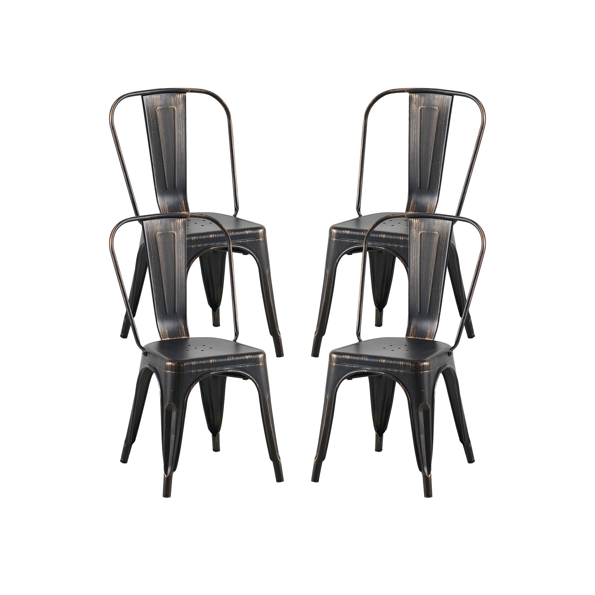 Set of 4 Sanded Matte Black Industrial Metal Dining Chairs 18 Inch Seat Height Stackable, Indoor Outdoor, Lightweight Easy-Clean Surface, Easy Assembly, Durable Modern Design, For Kitchen Restaurant