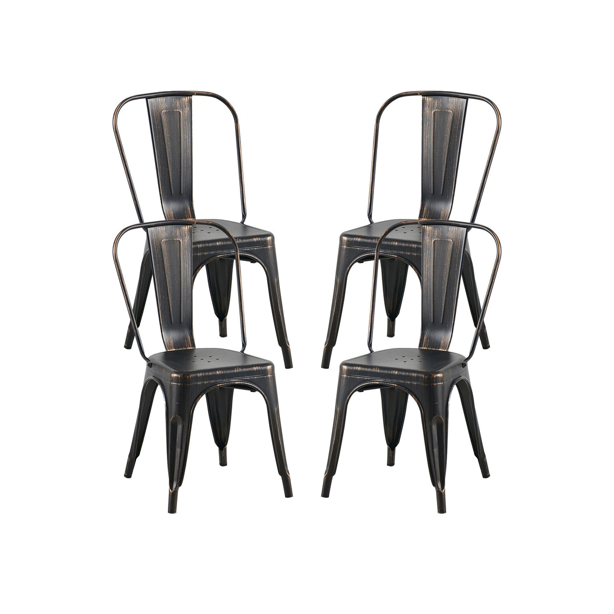 Set of 4 Sanded Matte Black Industrial Metal Dining Chairs 18 Inch Seat Height Stackable, Indoor Outdoor, Lightweight Easy-Clean Surface, Easy Assembly, Durable Modern Design, For Kitchen Restaurant