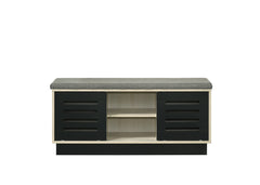 Brio 38.5"W Oak Finish Shoe Cabinet with Sliding Doors, Upholstered Top