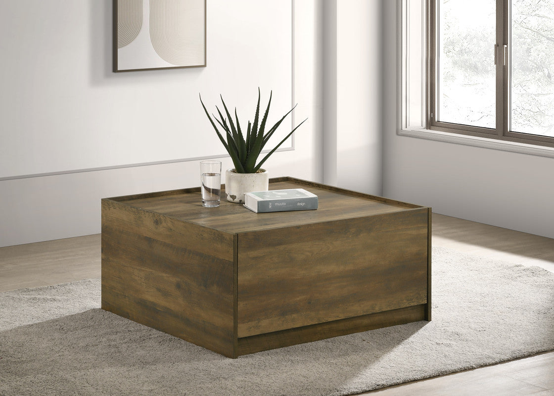 Trentino 31.5"W Oak Finish Square Coffee Table with 2 Drawers