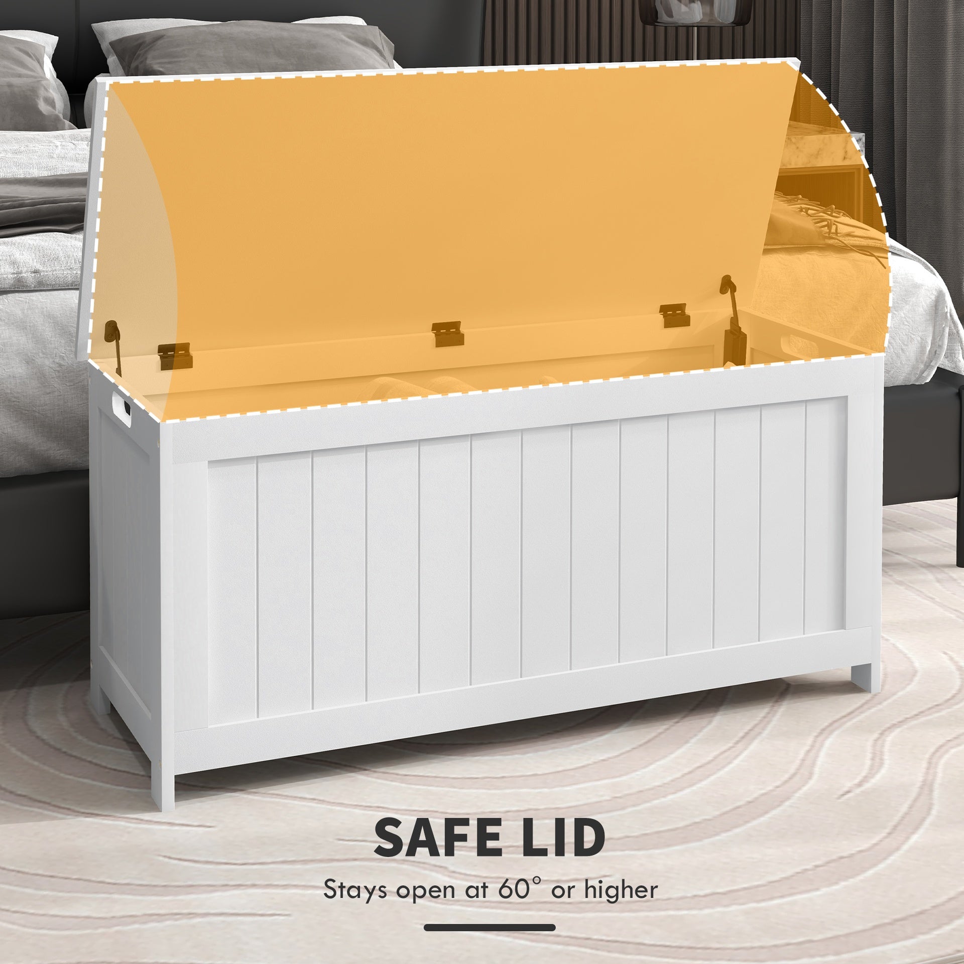 HOMCOM 39.4 inch Storage Chest w/ 2 Safety Hinges, Wooden Box, White