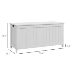 HOMCOM 39.4 inch Storage Chest w/ 2 Safety Hinges, Wooden Box, White