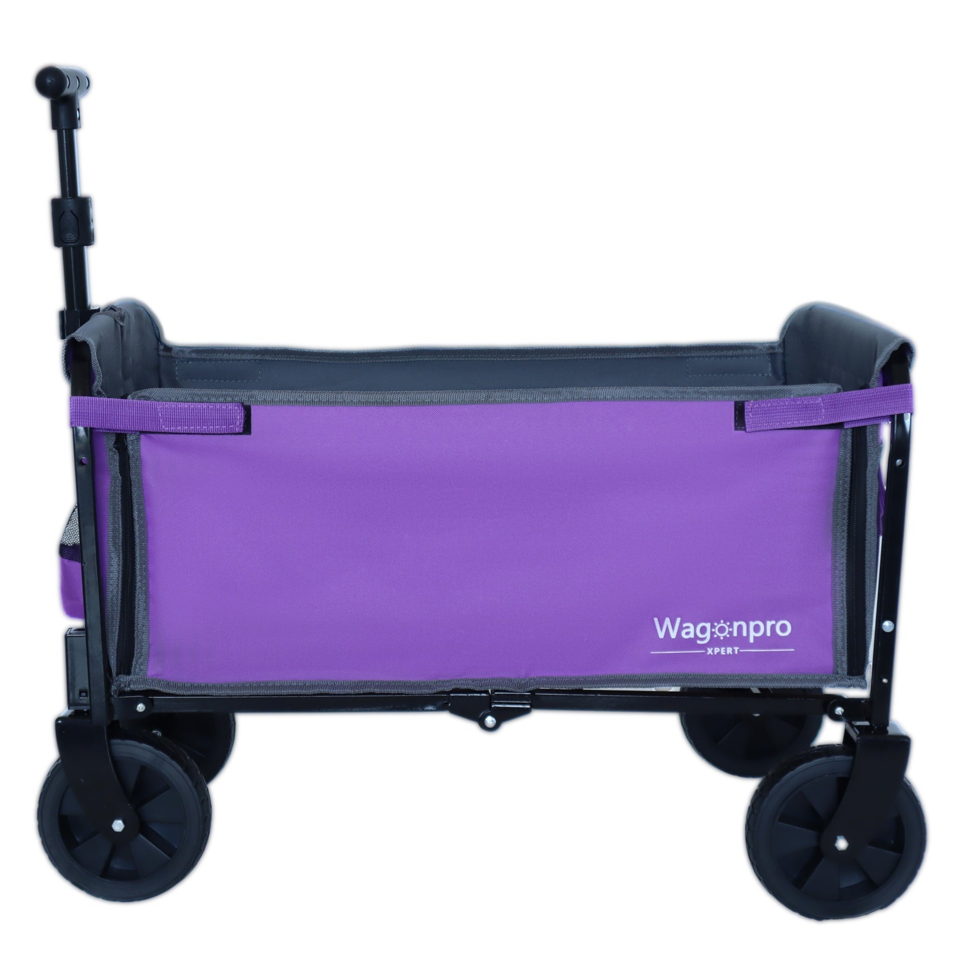 All-in-One Convertible Folding Camping Wagon Cart: Bench Seat, Storage Compartment & Included Dog Tether, Purple/Gray