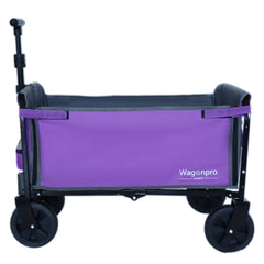 All-in-One Convertible Folding Camping Wagon Cart: Bench Seat, Storage Compartment & Included Dog Tether, Purple/Gray
