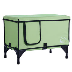 Elevated Heated Cat House Cuboid Kitty Shelter with Heated Pad Green (M)