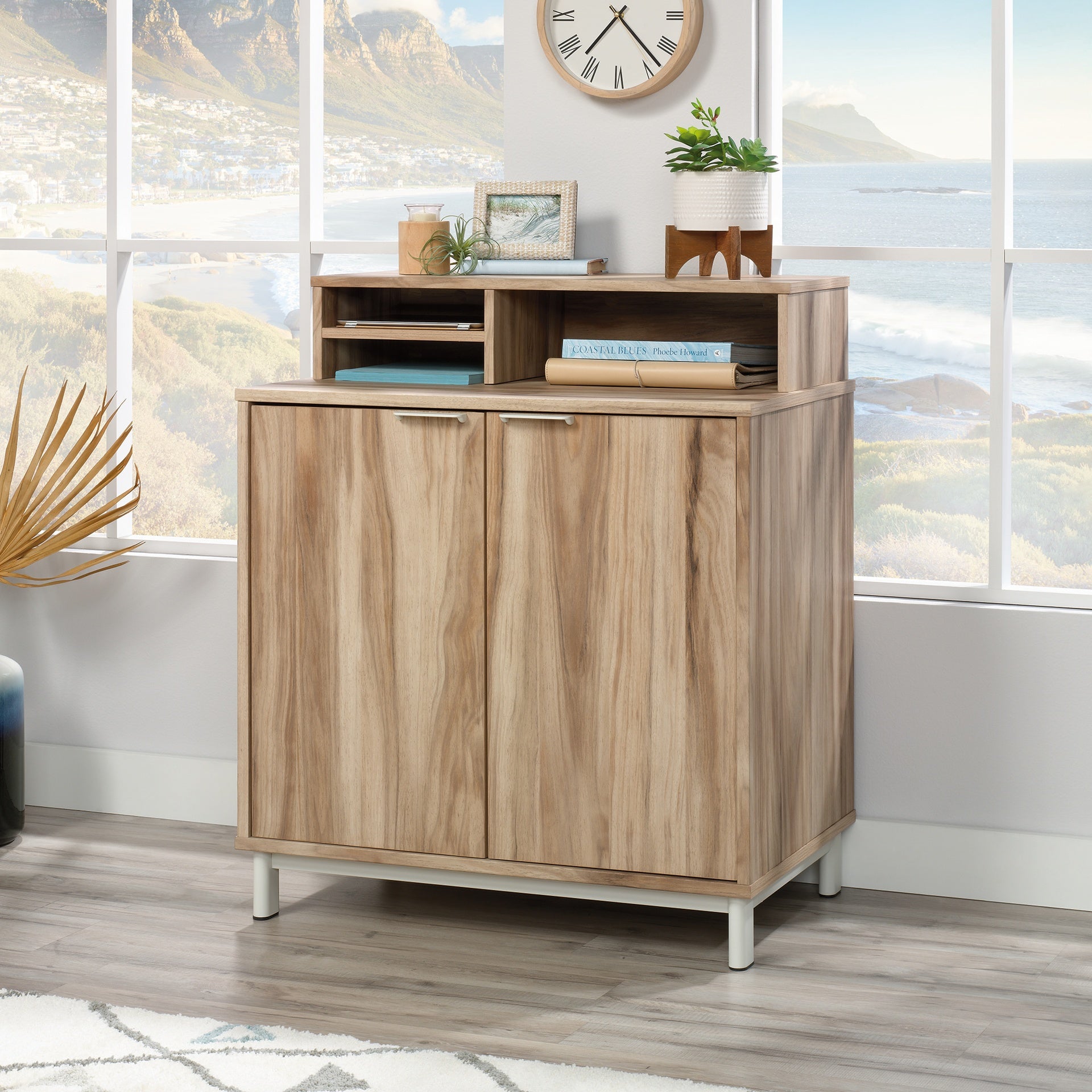 Organizer Hutch with Bookcase, Brown finish