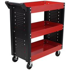 3 Tier Rolling Tool Cart on Wheels,Heavy Duty Utility Tool Cart with Pegboard for Repair Shop, Garage, Warehouse,Red