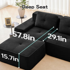 117" Modern Modular Sectional Sofa for Living Room, Corduroy Fabric,Oversized 3-Seater Couch with Deep Seat, Pearl-like piping, Tufted Design,Buckle connection,No Assembly,Anti-slip Design,Black