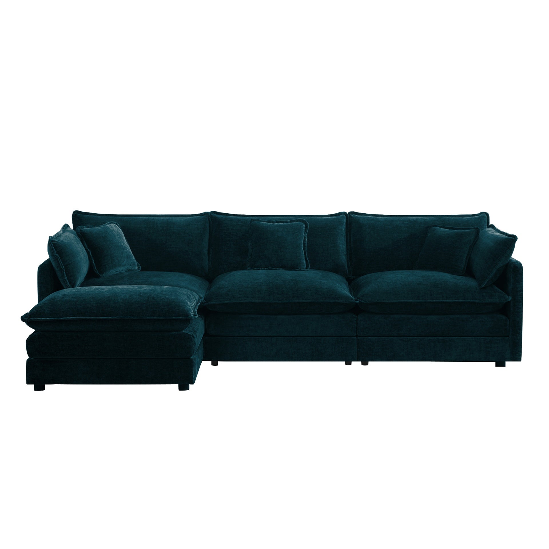 Free Combination Comfy Upholstery Modular Oversized L Shaped Sectional Sofa With Reversible Ottoman, Blue Chenille