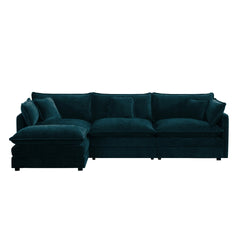 Free Combination Comfy Upholstery Modular Oversized L Shaped Sectional Sofa With Reversible Ottoman, Blue Chenille