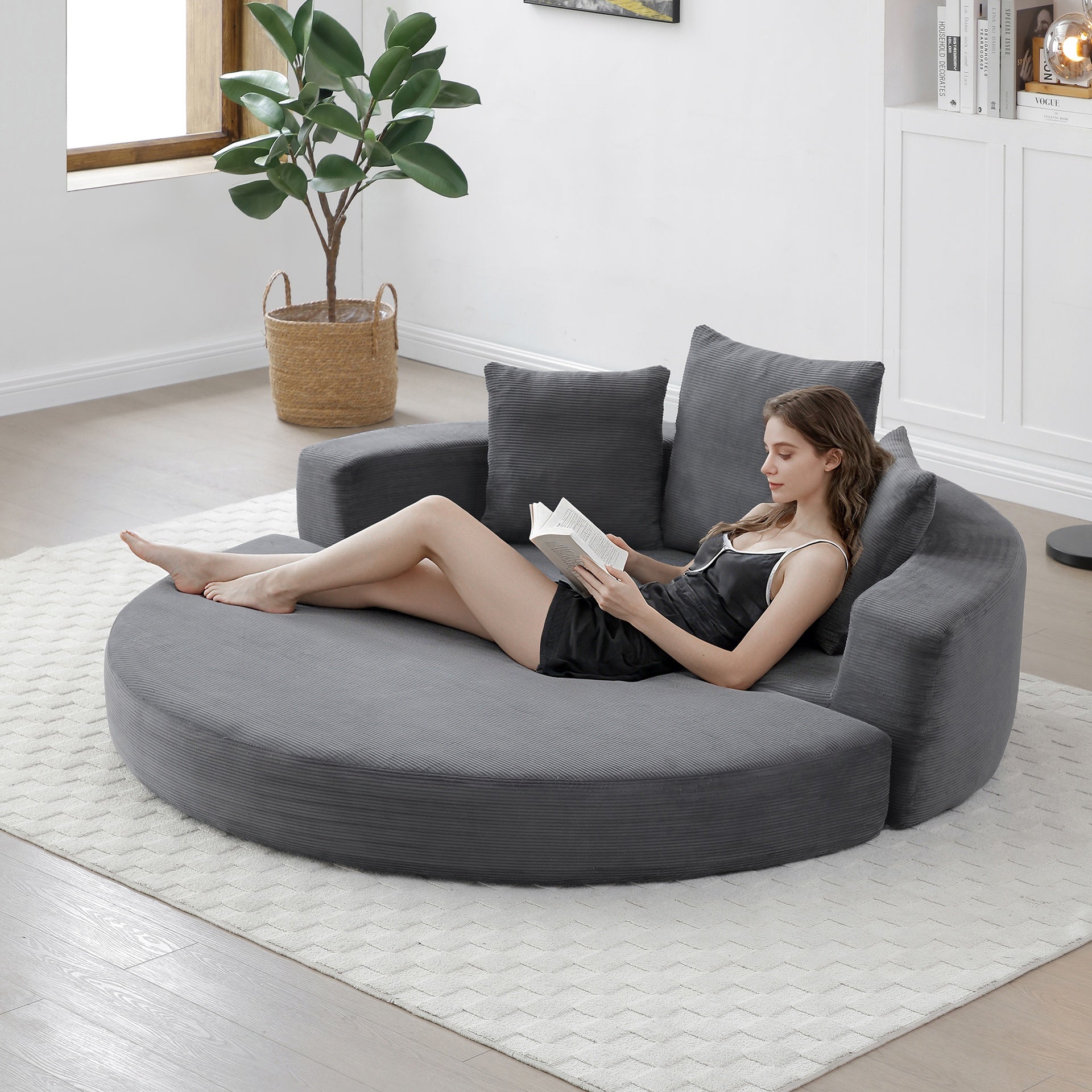 Convertible sofa couch bed,multi-functional,circular bed,adjustable Futon sofa ,No Assembly compressed corduroy floor lounge sofa for Apartment office bedroom living room