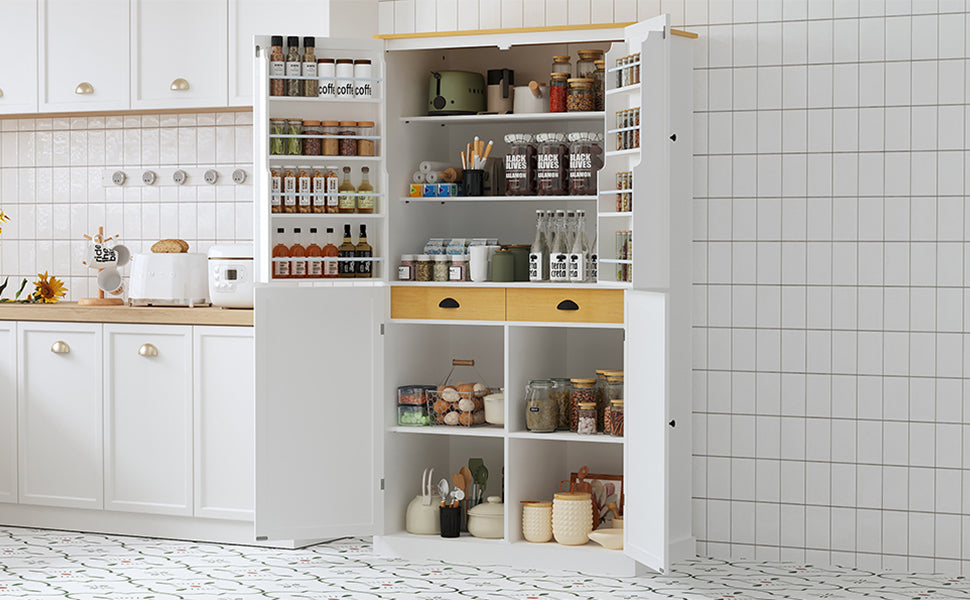 [Assembly Video Provided]TOPMAX 40.2x20x71.3inch High Freestanding Kitchen Pantry Large Cupboard Storage Cabinet with 2 Drawers, 2 Adjustable Shelves, 8 Door Shelves for Kitchen, Dining Room,White