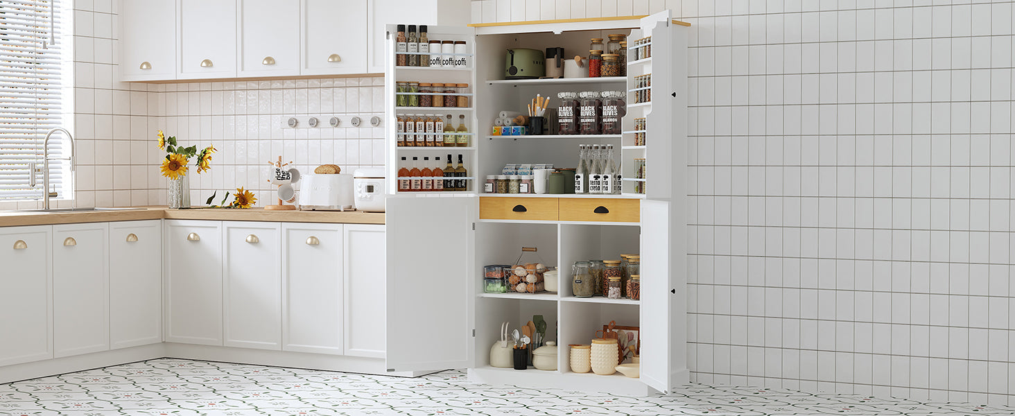 [Assembly Video Provided]TOPMAX 40.2x20x71.3inch High Freestanding Kitchen Pantry Large Cupboard Storage Cabinet with 2 Drawers, 2 Adjustable Shelves, 8 Door Shelves for Kitchen, Dining Room,White