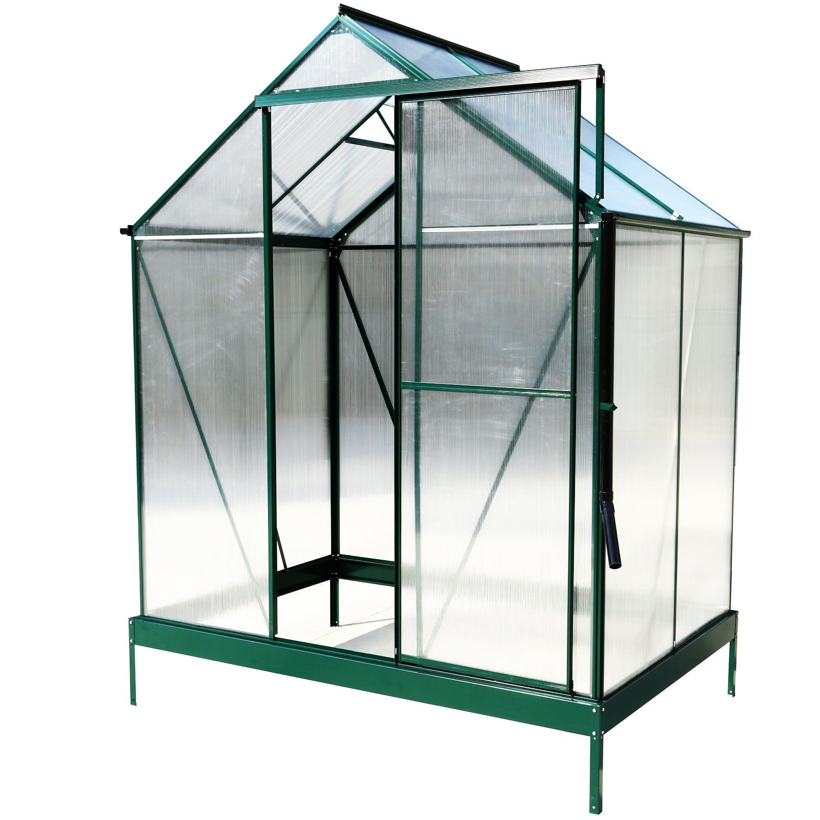 6.3'*4.2'*7' Polycarbonate Greenhouse, Heavy Duty Outdoor Aluminum Walk-in Green House Kit with Rain Gutter, Vent and Door for Backyard Garden, color  green