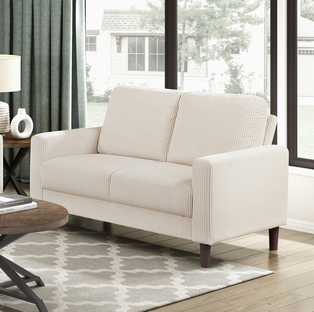 Modern Contemporary Sofa Set 2pcs Comfortable Sofa Loveseat Beige Corduroy Upholstered Cushion Solid Wood Living Room Furniture