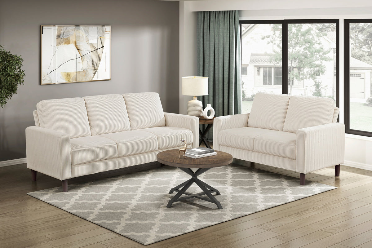 Modern Contemporary Sofa Set 2pcs Comfortable Sofa Loveseat Beige Corduroy Upholstered Cushion Solid Wood Living Room Furniture