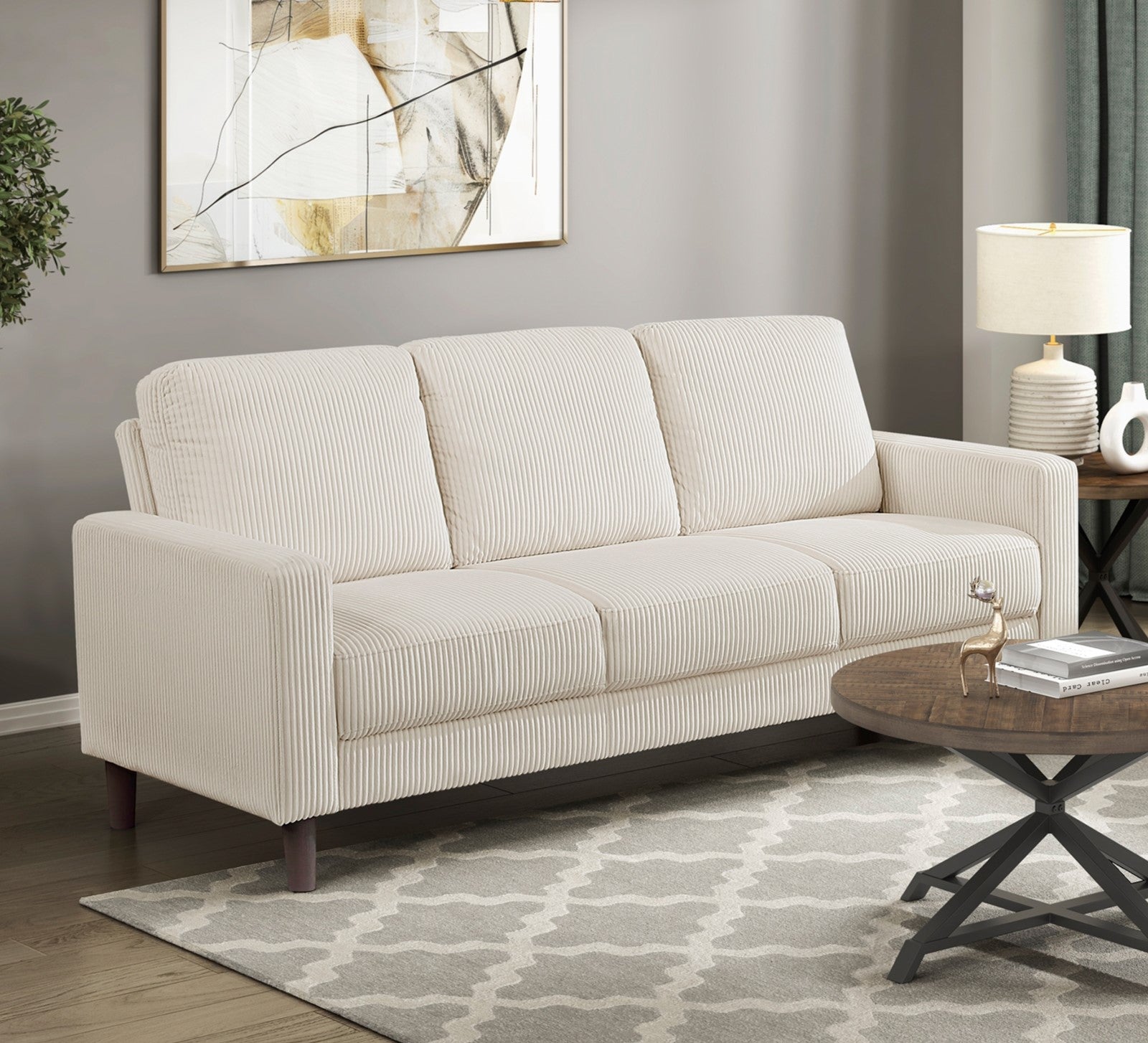 Modern Contemporary Sofa Set 2pcs Comfortable Sofa Loveseat Beige Corduroy Upholstered Cushion Solid Wood Living Room Furniture