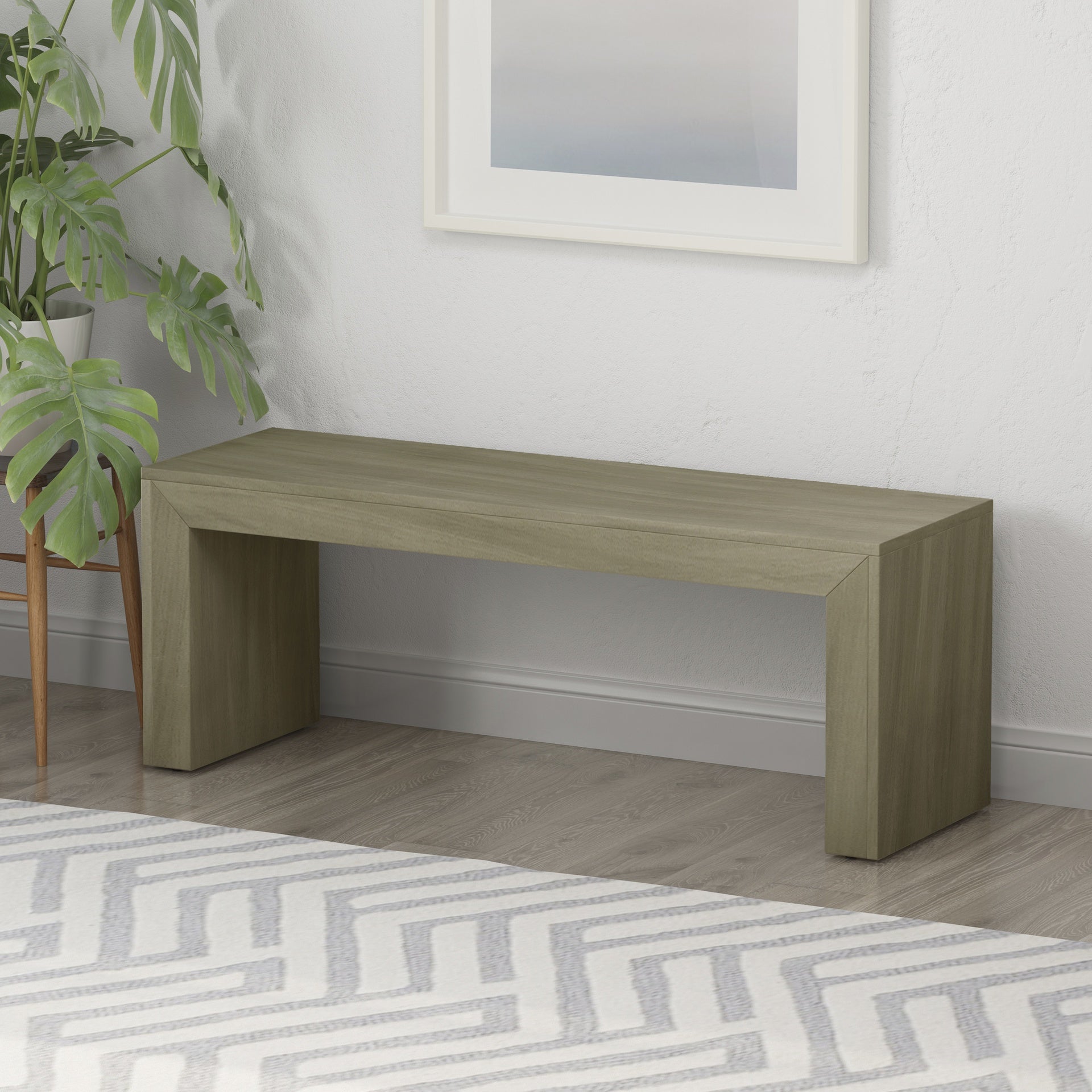 Acacia Wood Dining Bench, Light Gray Oak