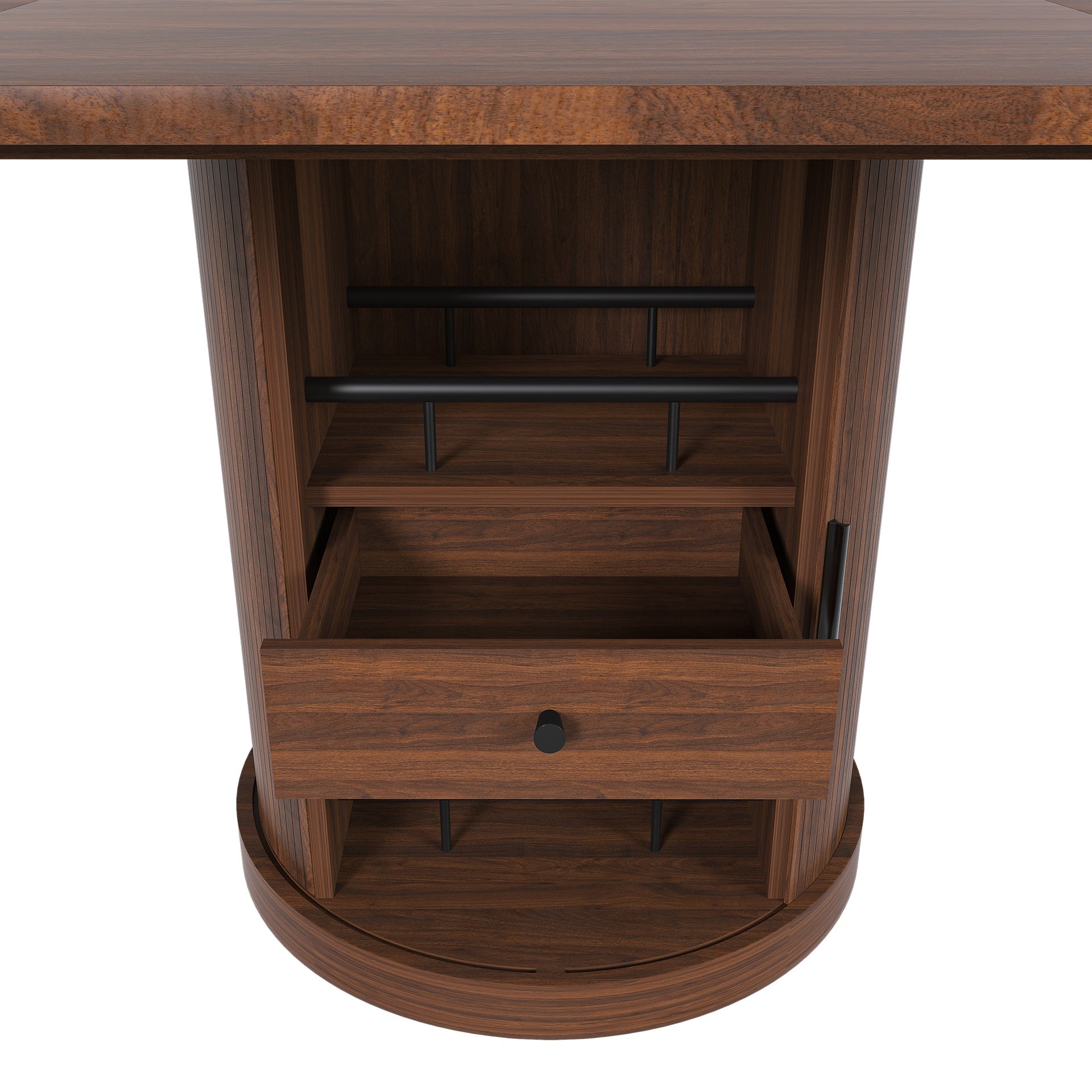 59" Extendable Oval Dining Table with 2-Tier Storage for 4-6, Space Saving Expandable Kitchen Table in Walnut Brown, MDF with Walnut Finish & Pedestal Base