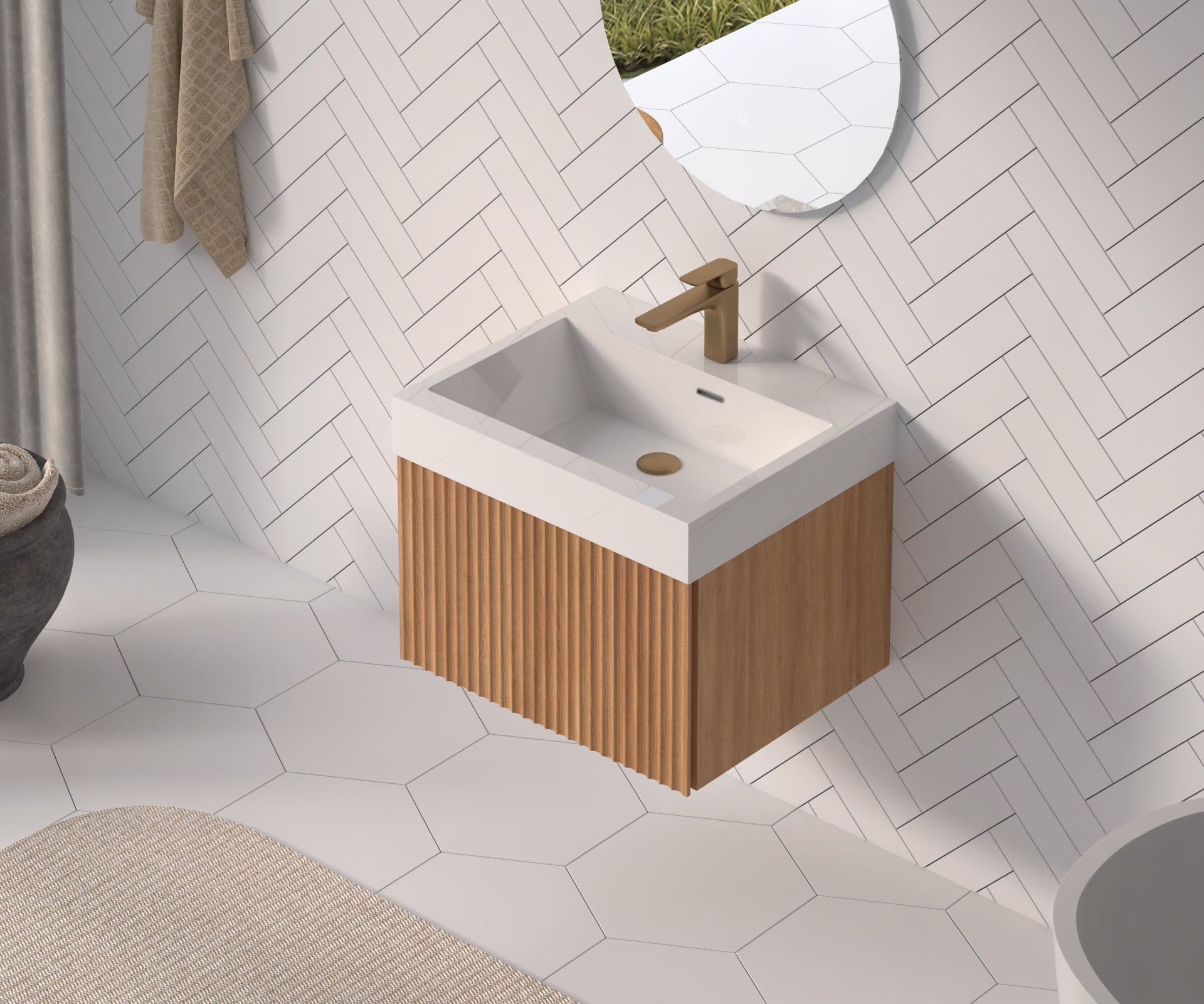 24" Bathroom Vanity with Sink,Wall Mounted Floating Bathroom Cabinet with Integrated Basin Plywood Finish Modern Minimalist Design for Compact Bathrooms Acacia Color