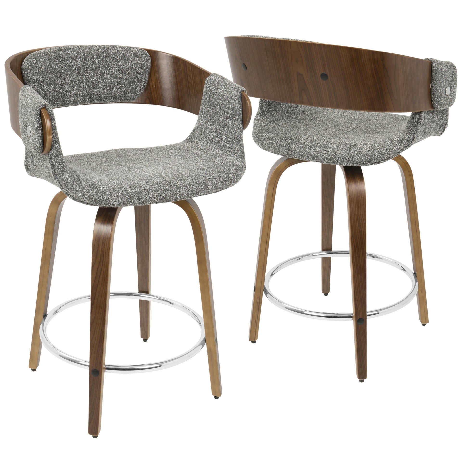 Elisa Mid-Century Modern Counter Stool in Walnut and Grey Fabric by LumiSource - Set of 2