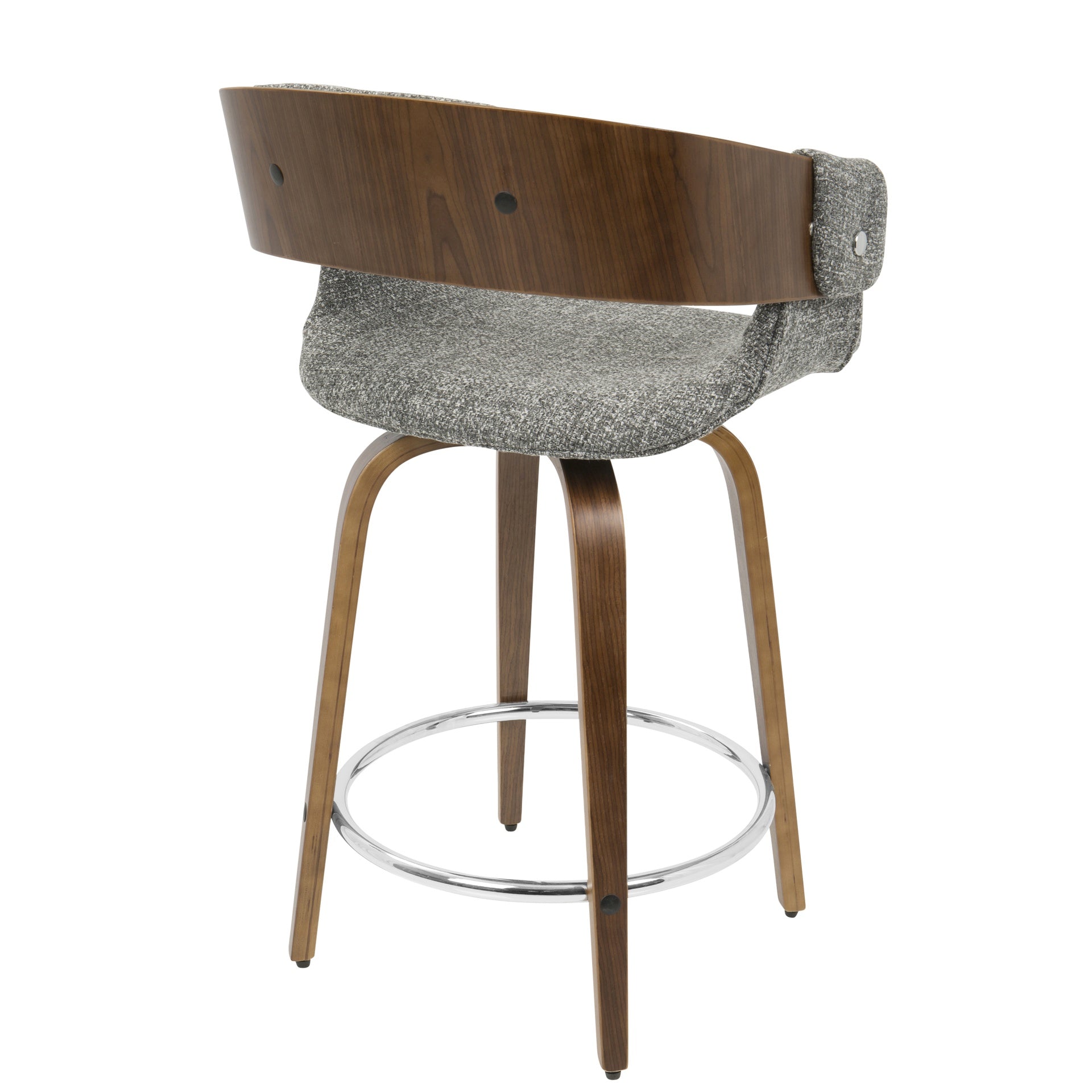 Elisa Mid-Century Modern Counter Stool in Walnut and Grey Fabric by LumiSource - Set of 2