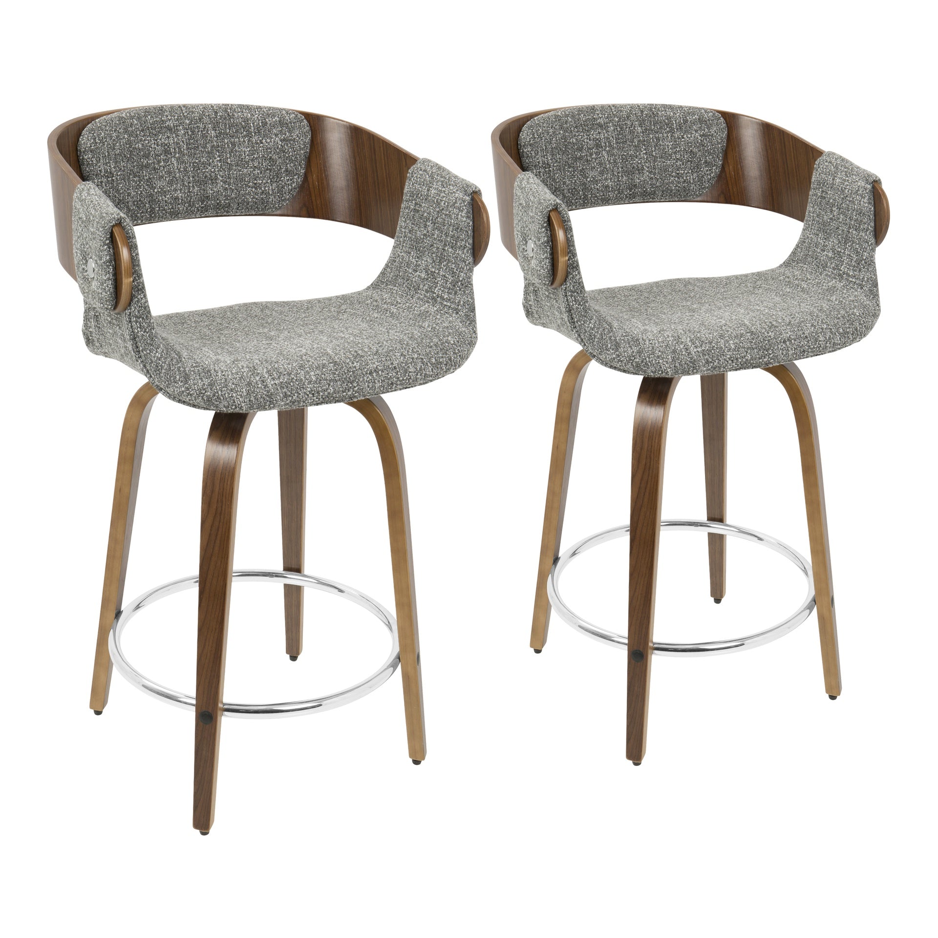 Elisa Mid-Century Modern Counter Stool in Walnut and Grey Fabric by LumiSource - Set of 2