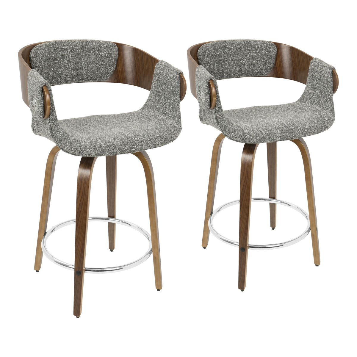 Elisa Mid-Century Modern Counter Stool in Walnut and Grey Fabric by LumiSource - Set of 2
