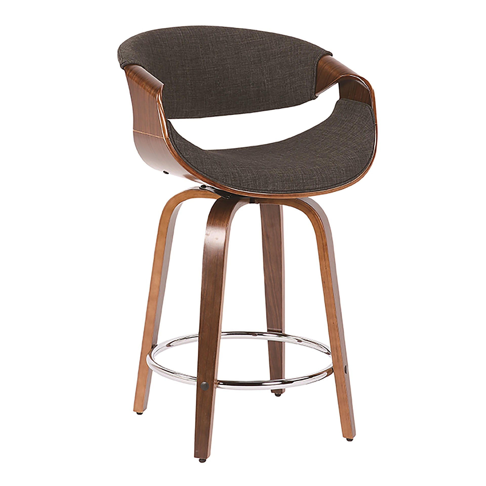 Curvini Mid-Century Modern Counter Stool in Walnut Wood and Charcoal Fabric by LumiSource - Set of 2