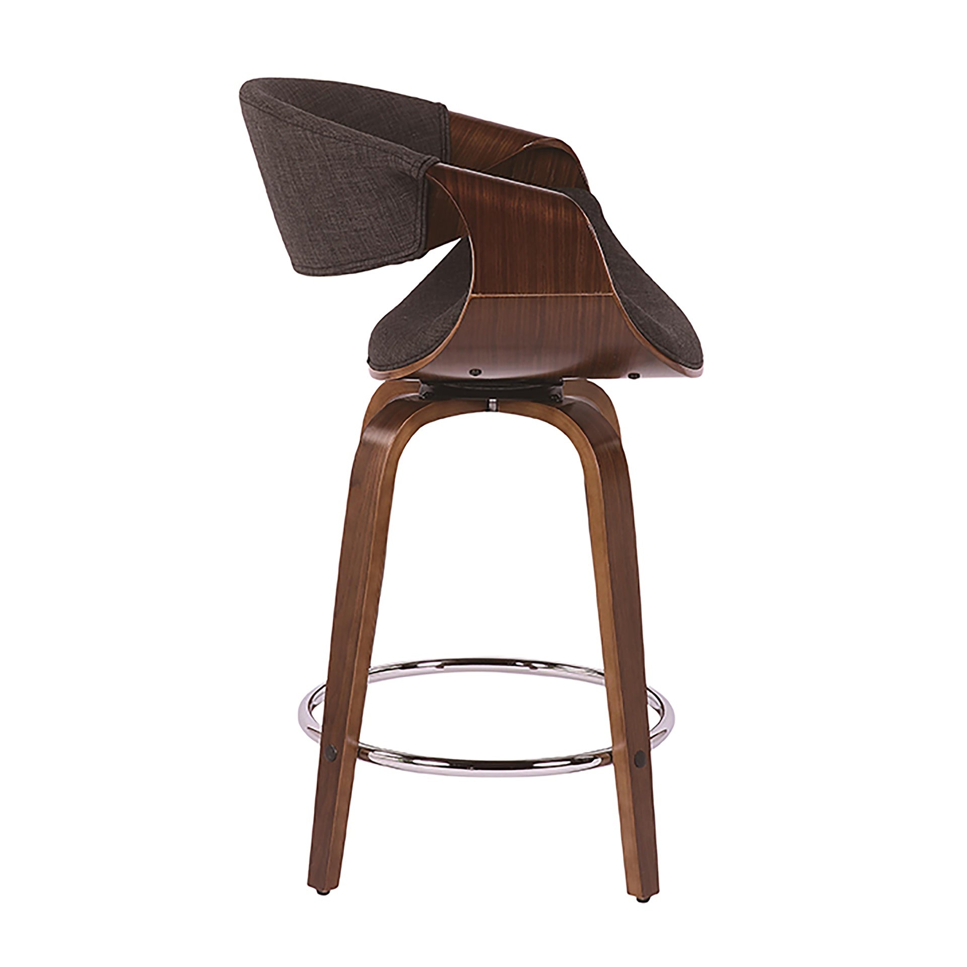 Curvini Mid-Century Modern Counter Stool in Walnut Wood and Charcoal Fabric by LumiSource - Set of 2