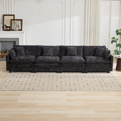 Cloud Sofa 4 Seats (Ottoman is not included), Modern Sectional Couch, for Living Room Bedroom and Apartment, Comfy Double Layer Upholstered Seat Cushion, Breathable Chenille Fabric, Black,SW5014BK