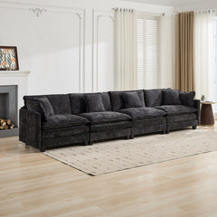 Cloud Sofa 4 Seats (Ottoman is not included), Modern Sectional Couch, for Living Room Bedroom and Apartment, Comfy Double Layer Upholstered Seat Cushion, Breathable Chenille Fabric, Black,SW5014BK