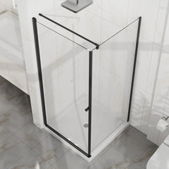 Goodyo Shower Enclosure Frameless 36 in.D x 36 in. W x 72 in. H, Corner Shower Door with 1/4 in. Clear Tempered Glass, Pivot Opening, Black Finish