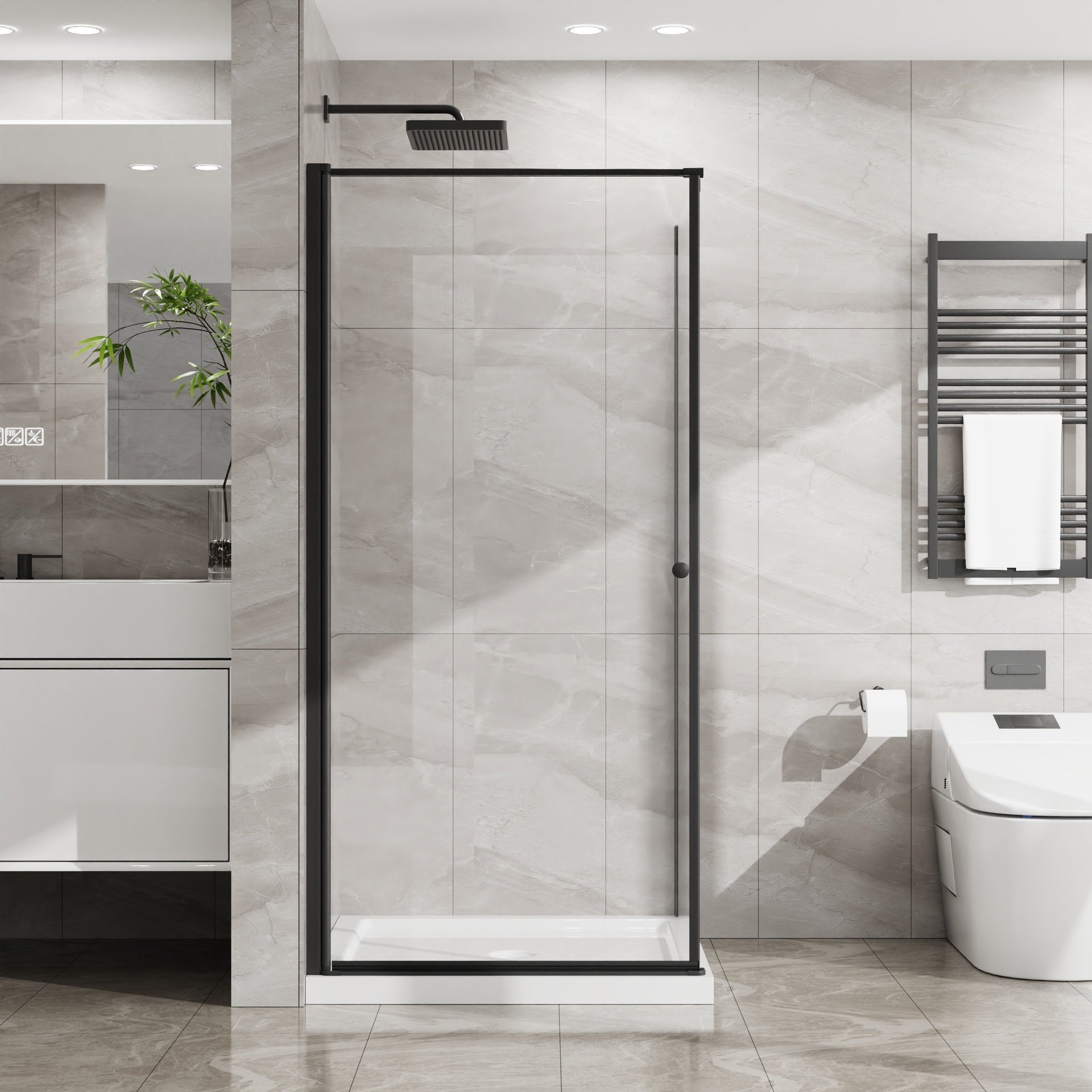 Goodyo Shower Enclosure Frameless 36 in.D x 36 in. W x 72 in. H, Corner Shower Door with 1/4 in. Clear Tempered Glass, Pivot Opening, Black Finish