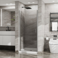 Goodyo 34"x72" Pivot Shower Door, 1/4 inch Thick Tempered Glass Swing Shower Door in Chrome Finish, Semi-Frameless Design