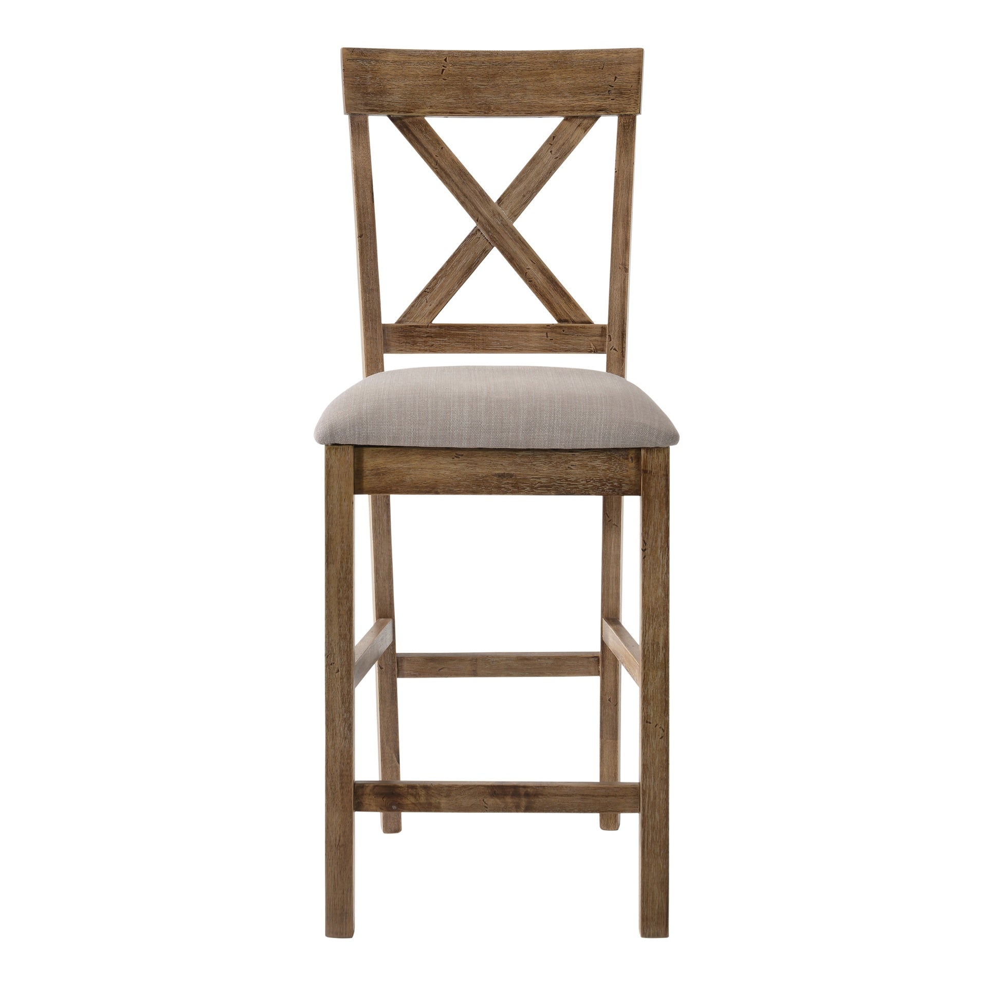 Tan and Weathered Oak Counter Height Stools with Cross Back (Set of 2)