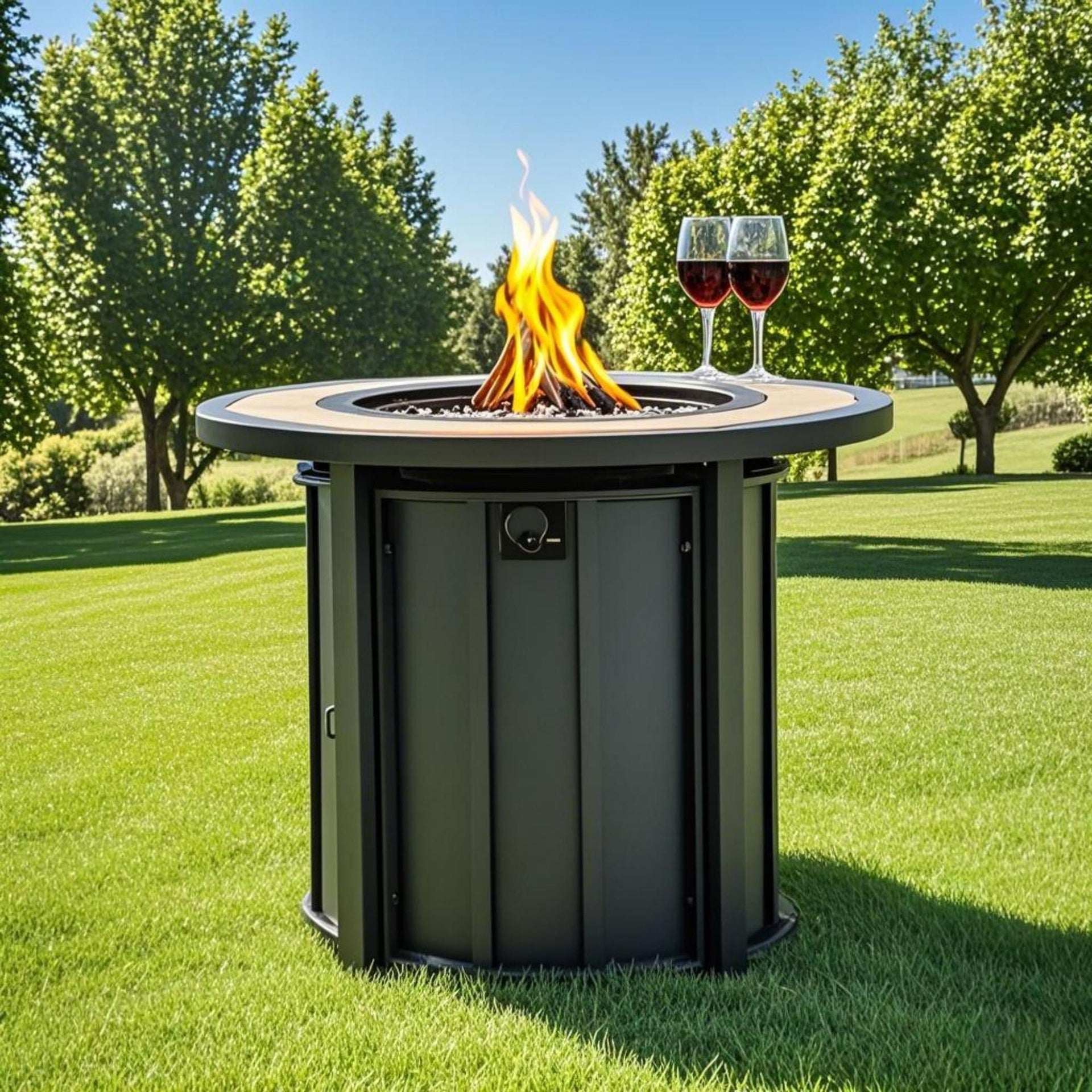 30" Propane Gas Fire Pit Table, 50000 BTU Round Steel Fire Pit with Mosaic Ceramic Tabletop for Outside Patio Deck Garden Backyard- Black