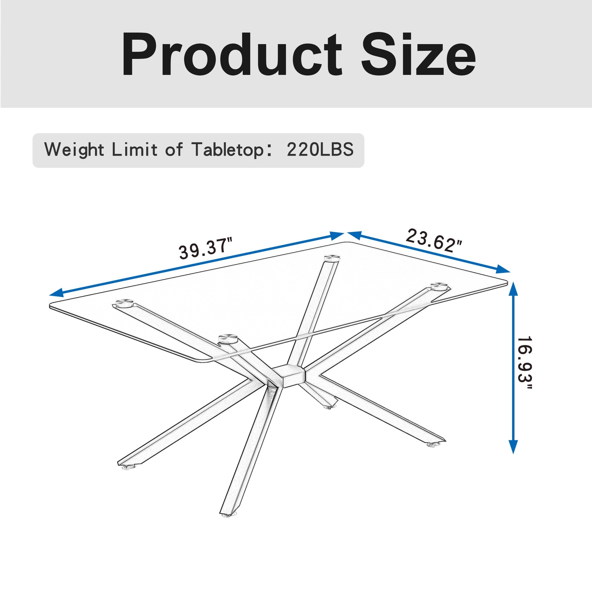 39.37" Rectangle Black Glass Coffee Table,Stylish Design with  Black Metal Legs, Coffee Table for Living Room
