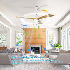 52" Solid Wood Blades Ceiling Fan with Lights Remote Control,Quiet DC Motor 3 Blade Ceiling Fans 6 Speed Levels,Reversible Ceiling Fan, for Patio Living Room, Bedroom, Office,Indoor.(White +Natural)