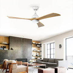 52" Solid Wood Blades Ceiling Fan with Lights Remote Control,Quiet DC Motor 3 Blade Ceiling Fans 6 Speed Levels,Reversible Ceiling Fan, for Patio Living Room, Bedroom, Office,Indoor.(White +Natural)