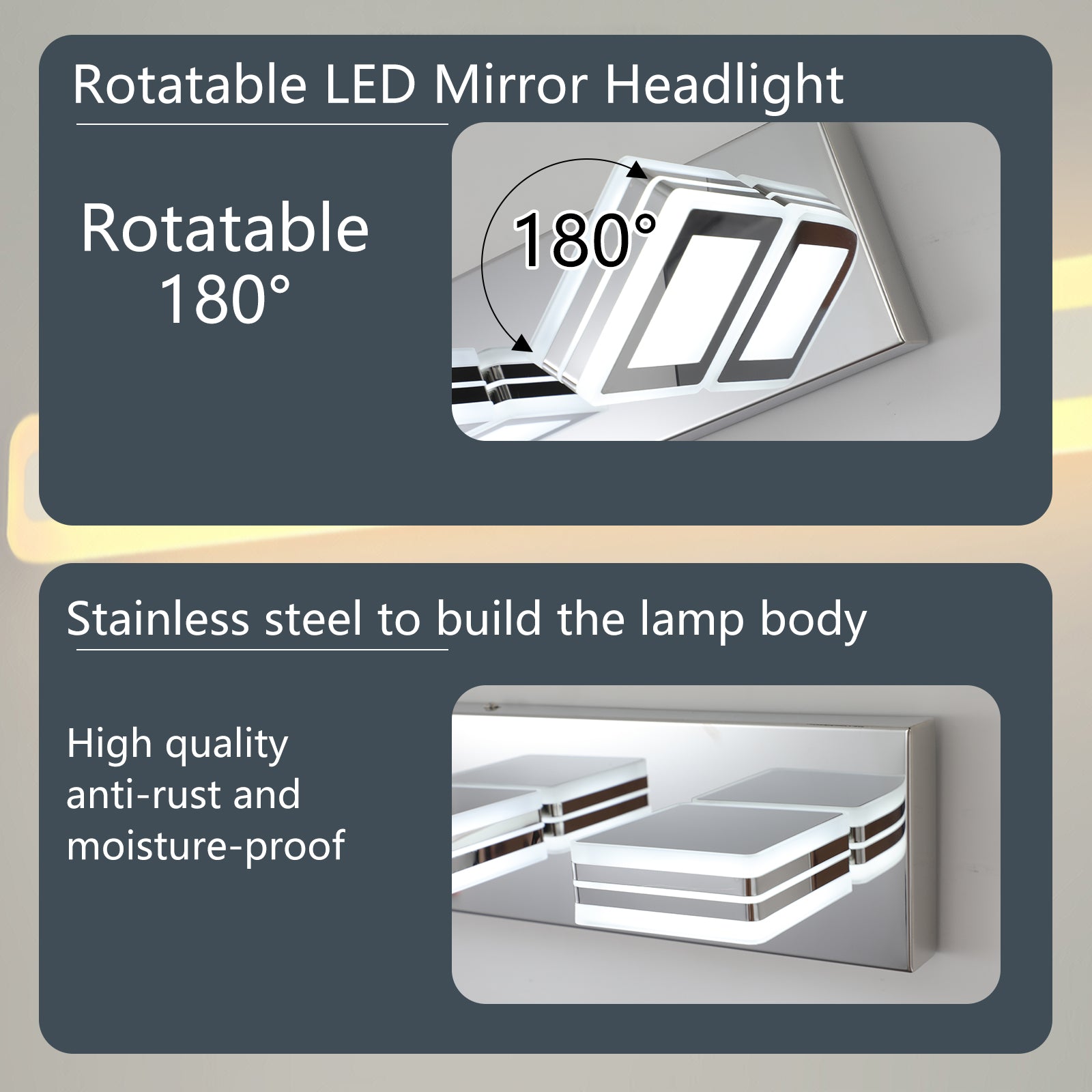 39" Modern Chrome 6-Light LED Vanity Light, Square Acrylic Lampshades Wall Mount Fixture for Bathroom, Mirror Lighting