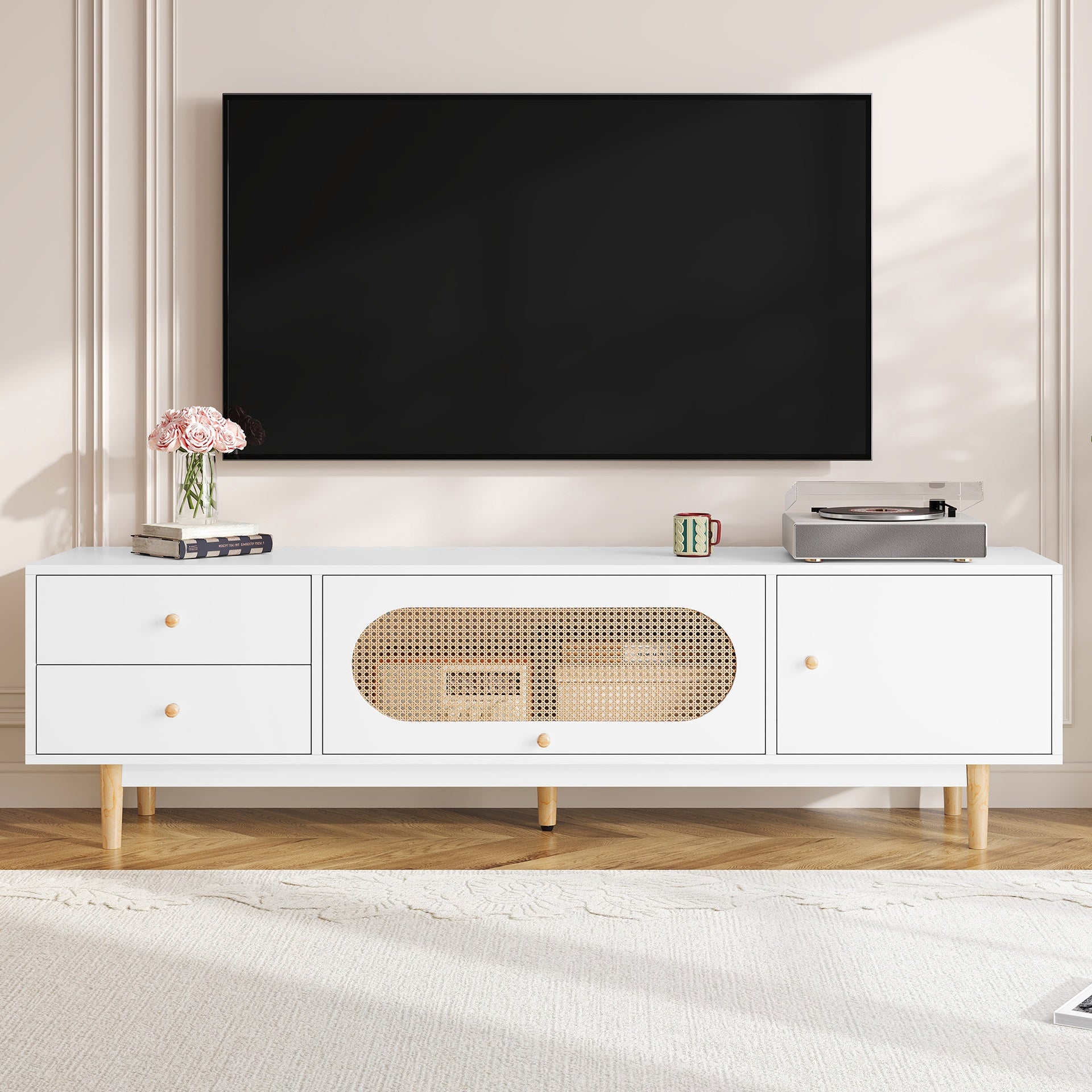 70 inch TV Stand for TVs up to 80 Inch, Minimalist TV Console Table with Drawers, Media Entertainment Center for Living Room, Bedroom