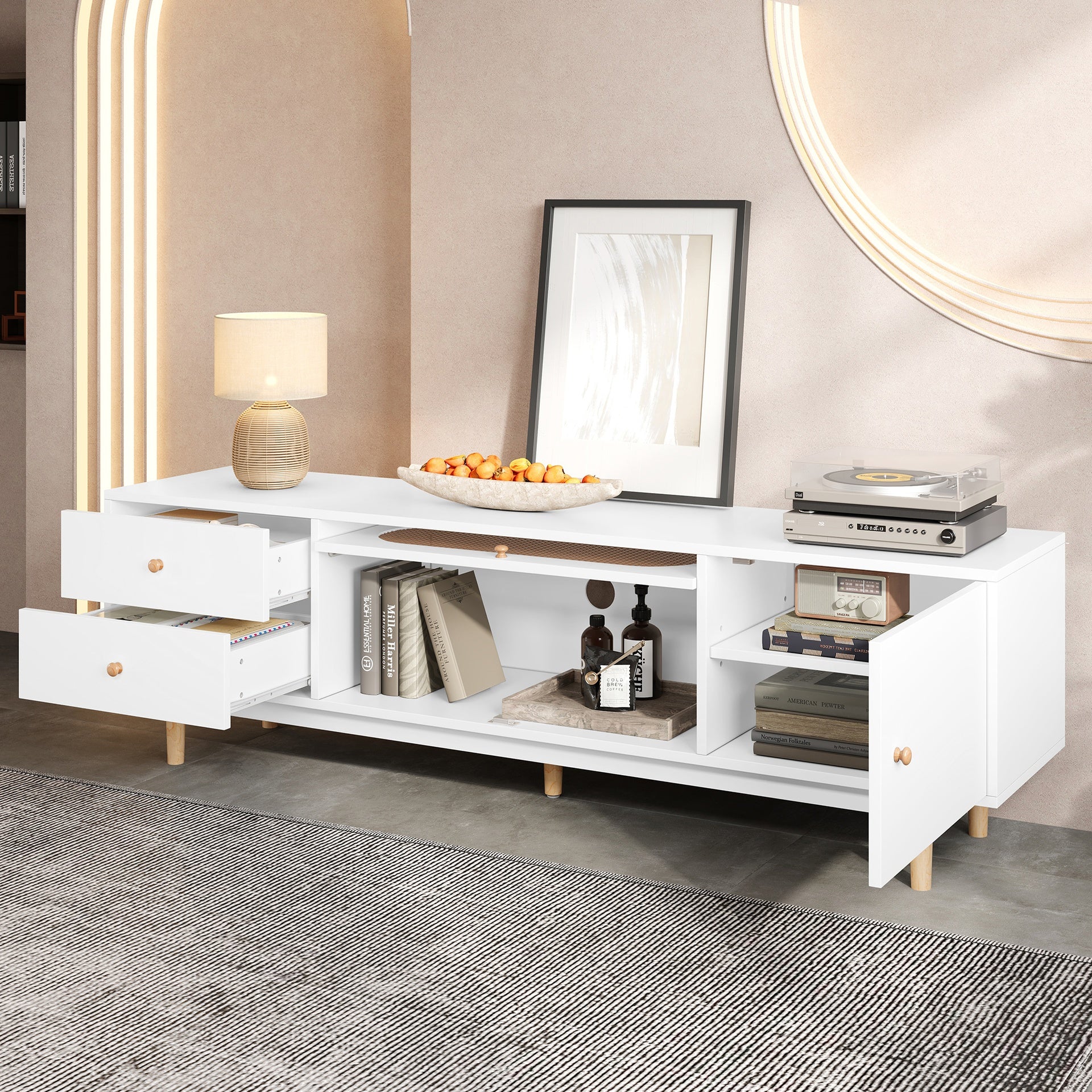 70 inch TV Stand for TVs up to 80 Inch, Minimalist TV Console Table with Drawers, Media Entertainment Center for Living Room, Bedroom